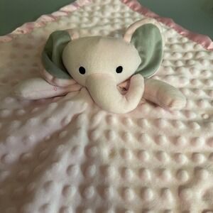 Pro Goleem Pink Elephant Security Blanket Minky Dot Satin Lovey 16x16 Plush Toy